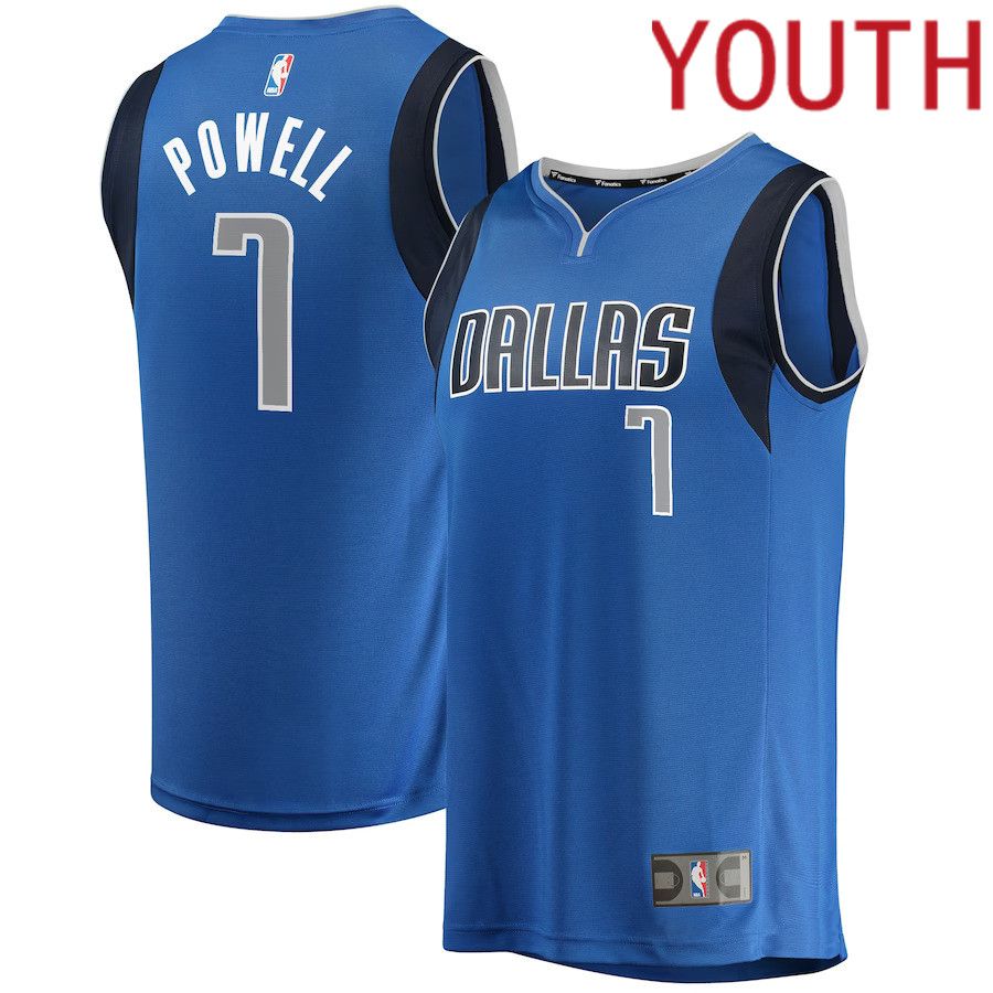 Youth Dallas Mavericks 7 Dwight Powell Fanatics Branded Blue Fast Break Player NBA Jersey